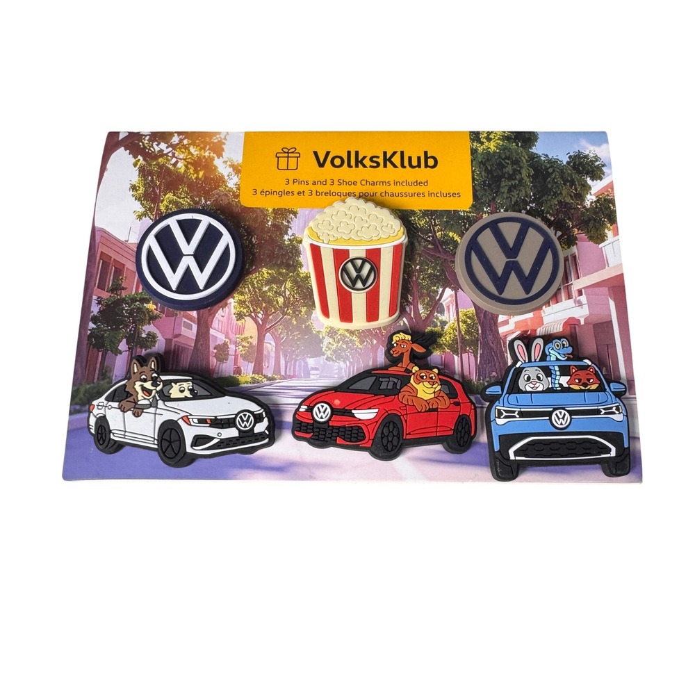 Volkswagen X Zootopia 2 VolksKlub 6pc Pin and Shoe‎ Charm Set Logo Car NEW